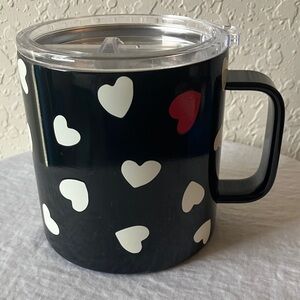 Kate Spade: Black/White/Red Hearts Insulated Mug- 12 oz